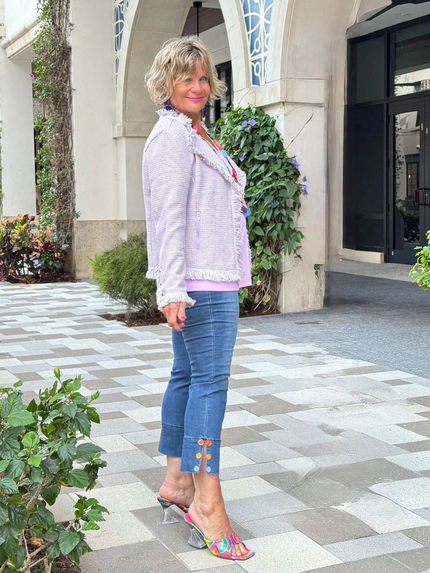 LULU-B CITY LIMIT BRIGHT PERI FRINGE JACKET