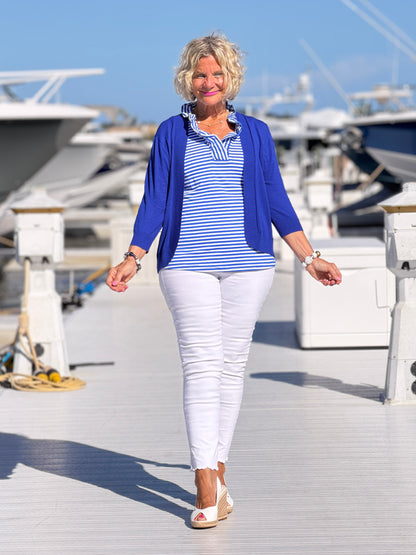 HARBOR BLUE SLEEVELESSS RUFFLE