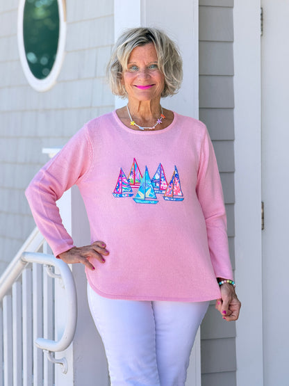 BEACH CLUB PINK SAILBOAT SWEATER