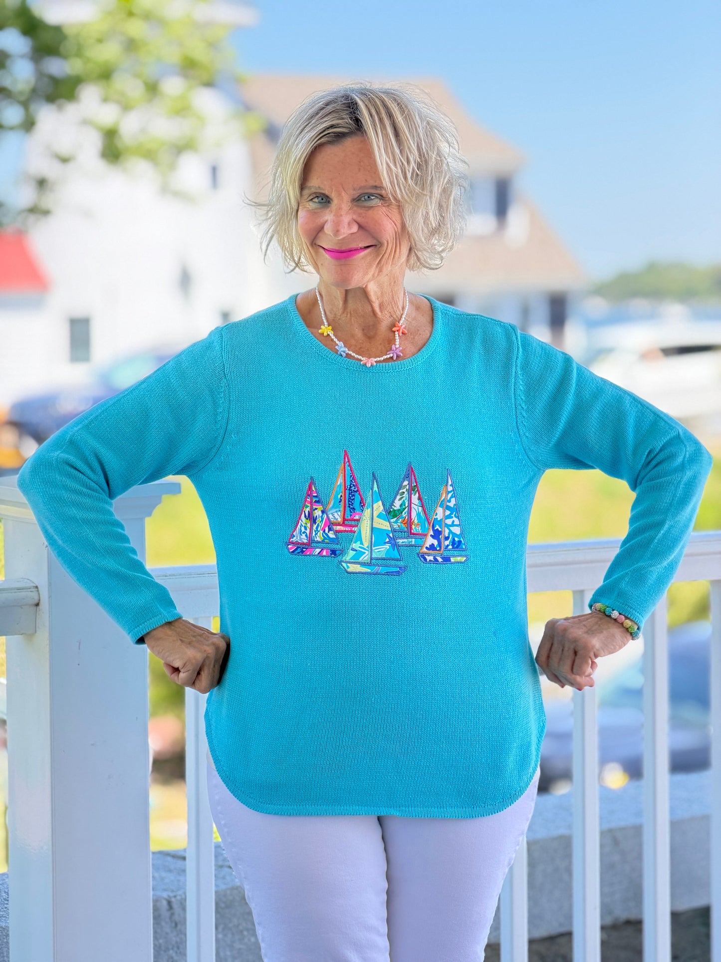 BEACH CLUB AQUA SAILBOAT SWEATER