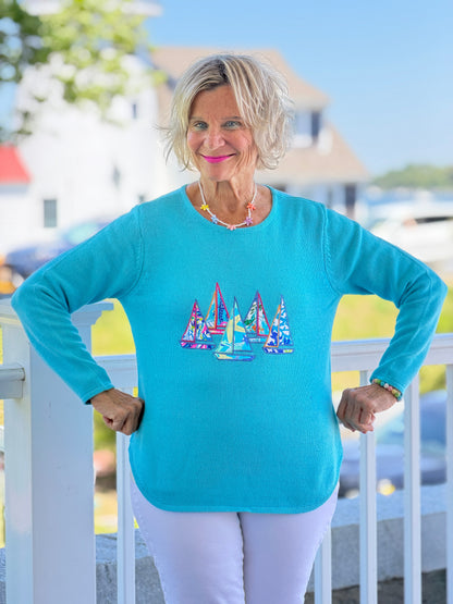 BEACH CLUB AQUA SAILBOAT SWEATER