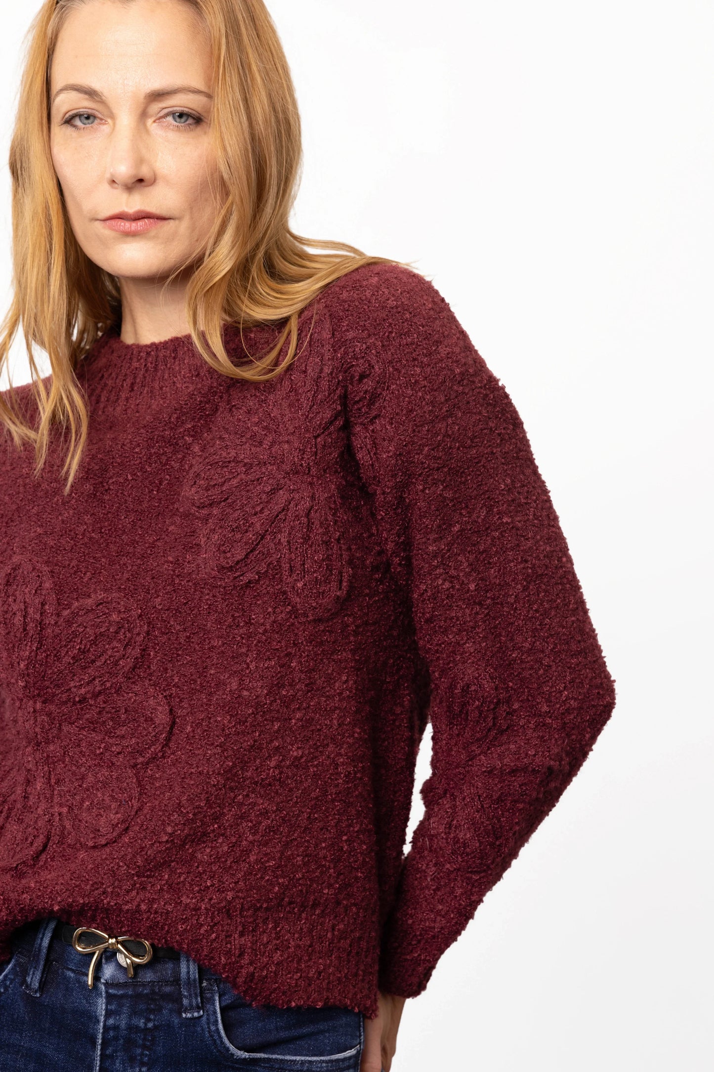 ALB Custom Women's Ribbed Neck Floral Sweater