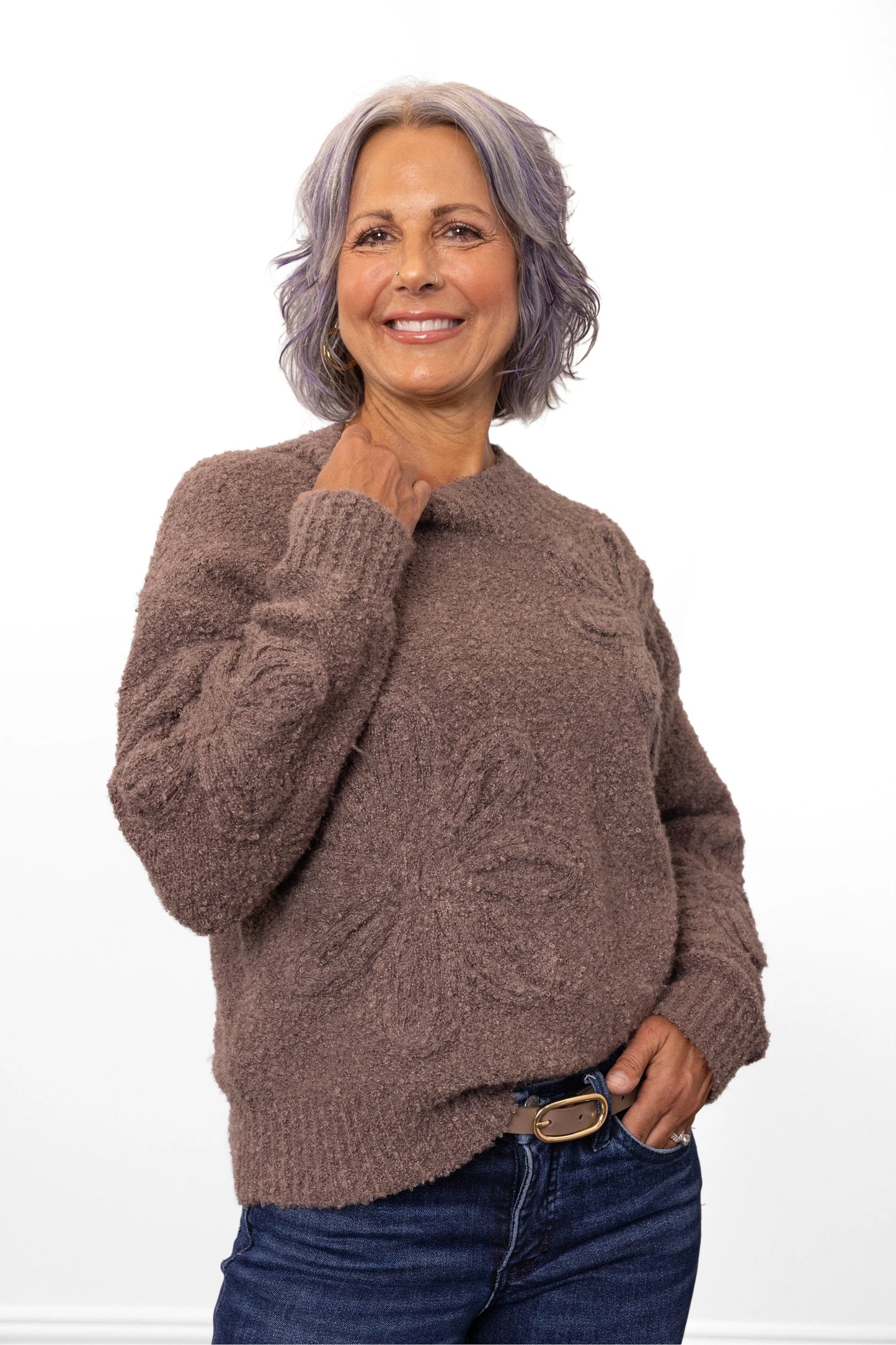 ALB Custom Women's Ribbed Neck Floral Sweater
