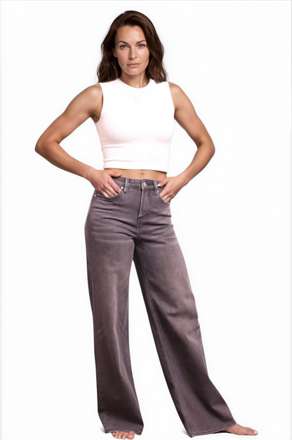 The Tara High-Rise Charcoal Wide Leg Tummy Control Jeans - Three Inseams