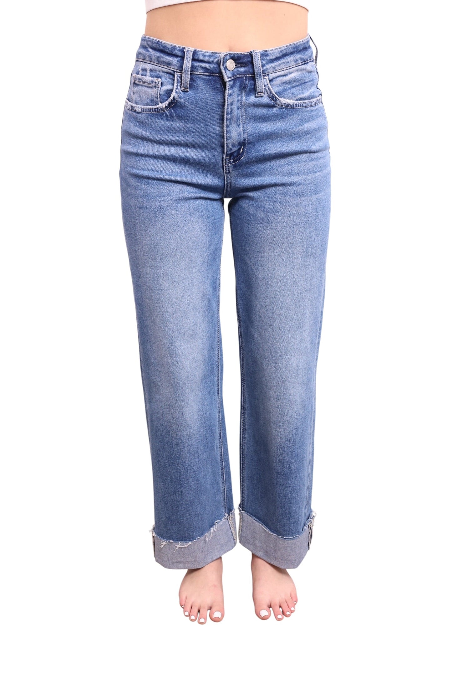 The Kiara Super High-Rise Wide Leg Cuff Denim