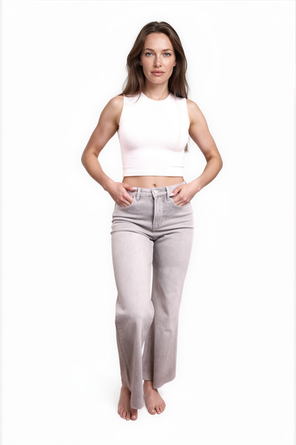 The Romy High-Rise Tummy Control Wide Leg Jeans - Three inseams (Stone Gray)