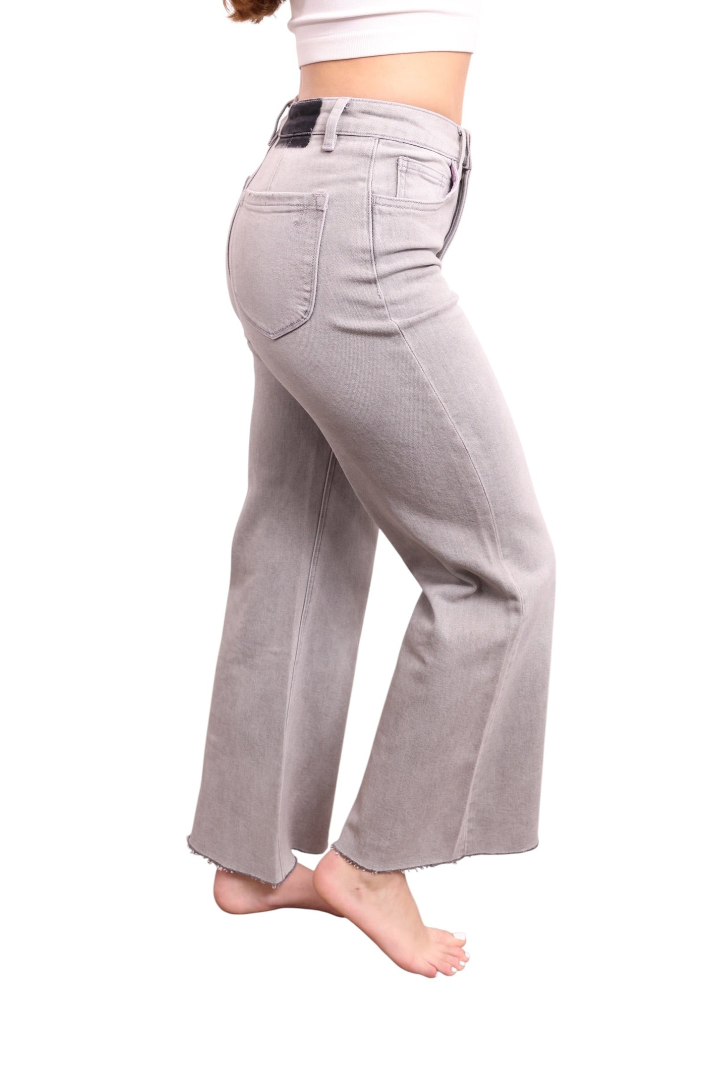 The Romy High-Rise Tummy Control Wide Leg Jeans - Three inseams (Stone Gray)