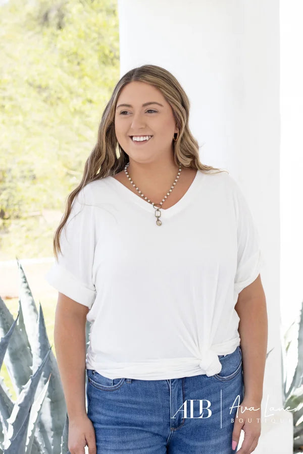 It's All Going On Women's Hi-Lo Rolled Short Sleeve Top