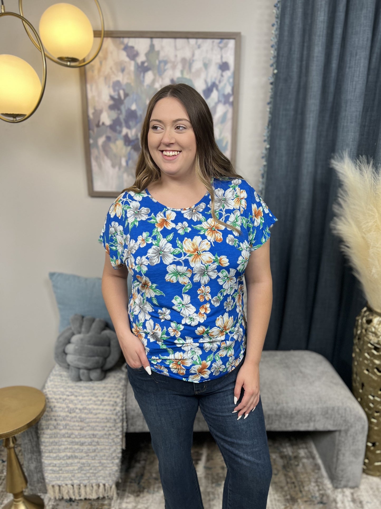 Floral Elegance Women's Slim-Fit Classic Short Sleeve Top