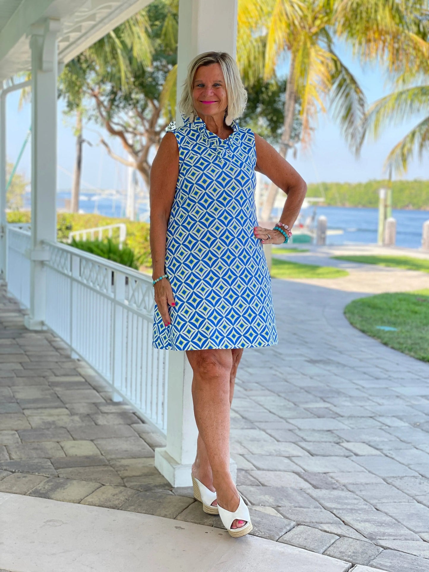 AQUA DIAMONDS RUFFLE DRESS