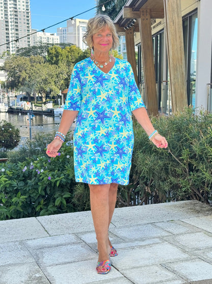 LULU B STARFISH SPLASH ELBOW SLEEVE DRESS