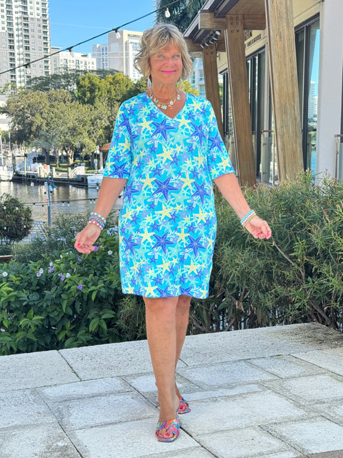 LULU B STARFISH SPLASH ELBOW SLEEVE DRESS