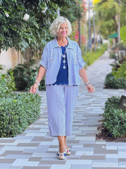 FRENCH RIVIERA NAVY SEERSUCK CAPRI