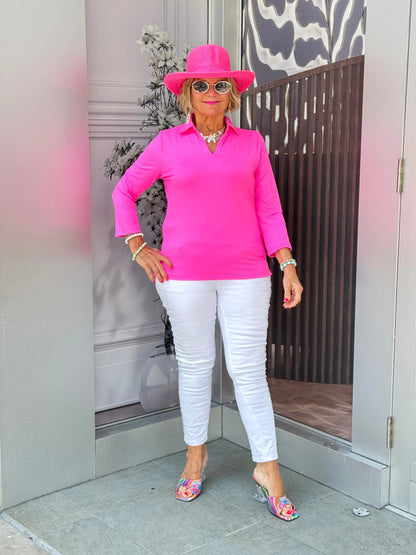 LULU-B HOT PINK SLEEVE  COLLAR NECK