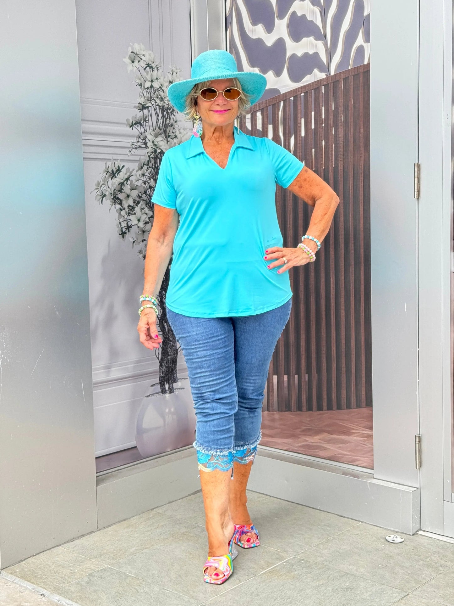 LULU-B AQUA SHORT SLEEVE COLLAR