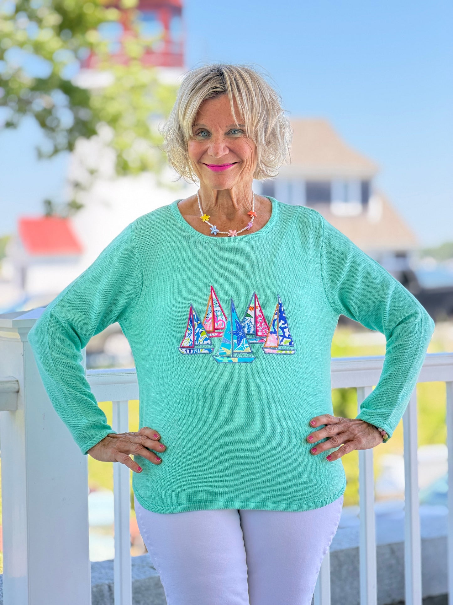 BEACH CLUB  SEAFOAM SAILBOAT SWEATER