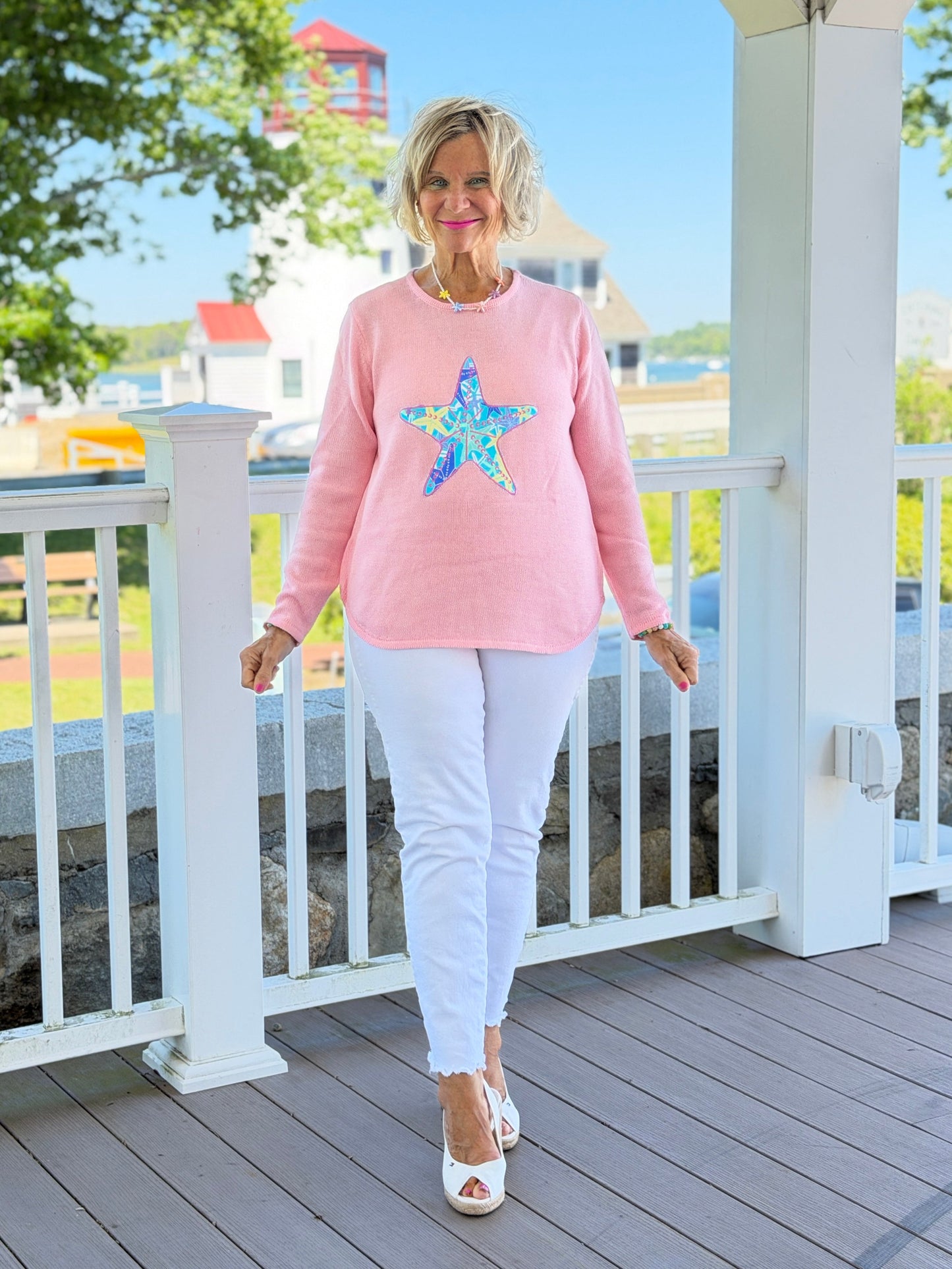 BEACH CLUB PINK STARFISH SWEATER