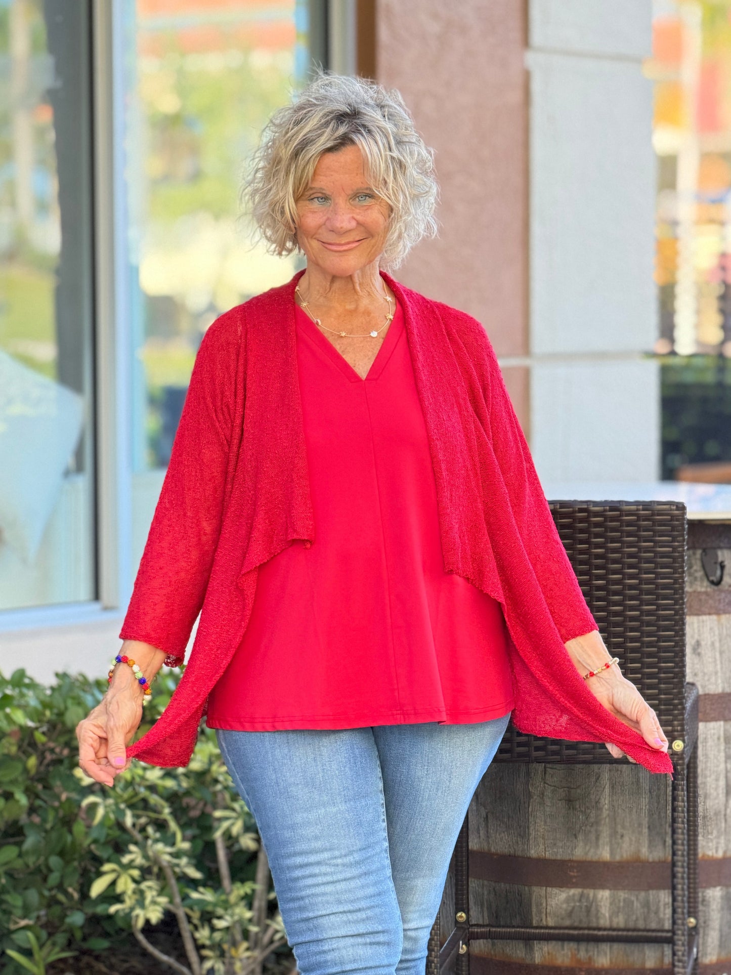 LULU B RED MESH RUFFLE  WRAP