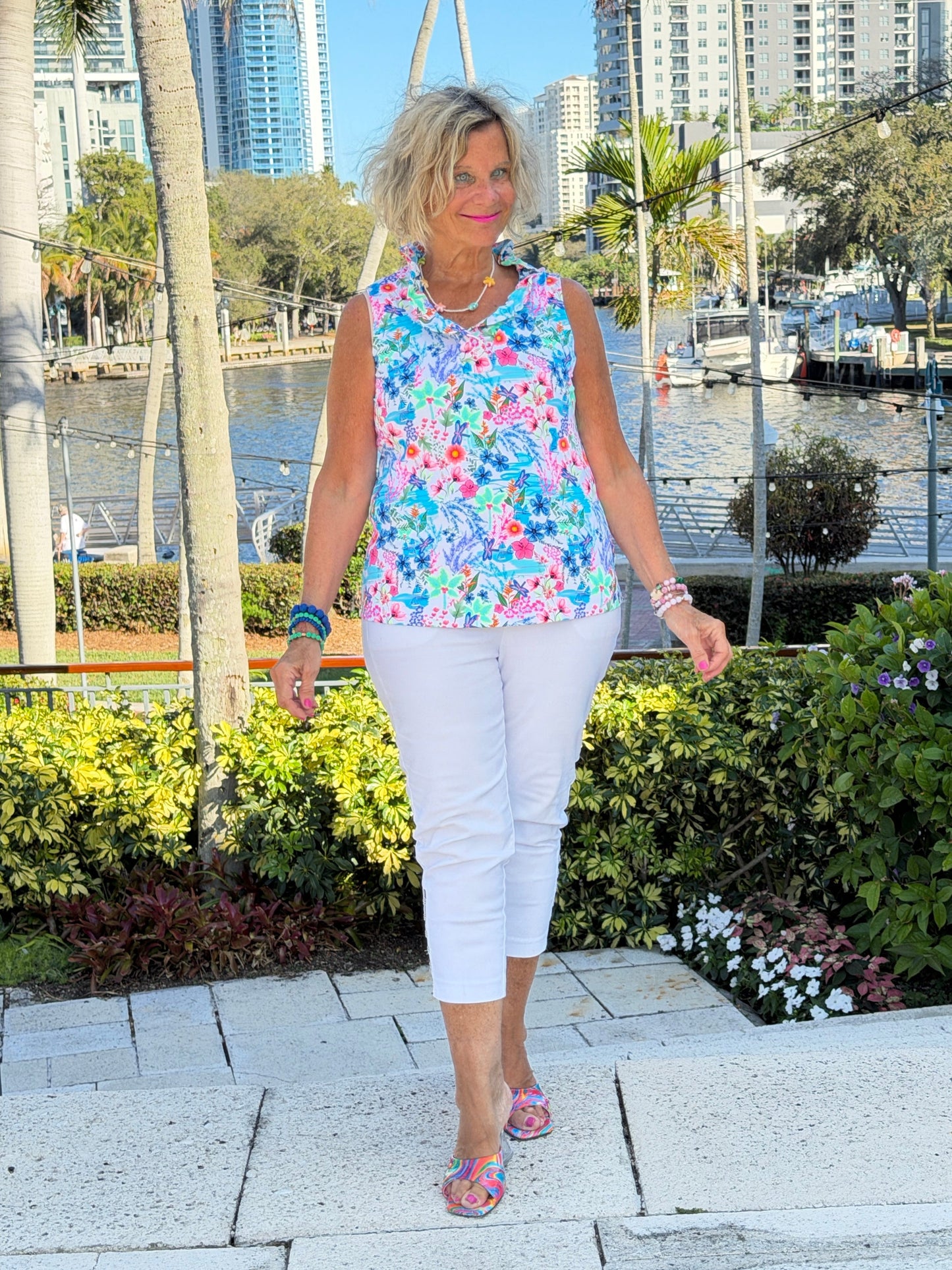 LULU B PARADISE GARDEN SLEEVELESS RUFFLE TOP