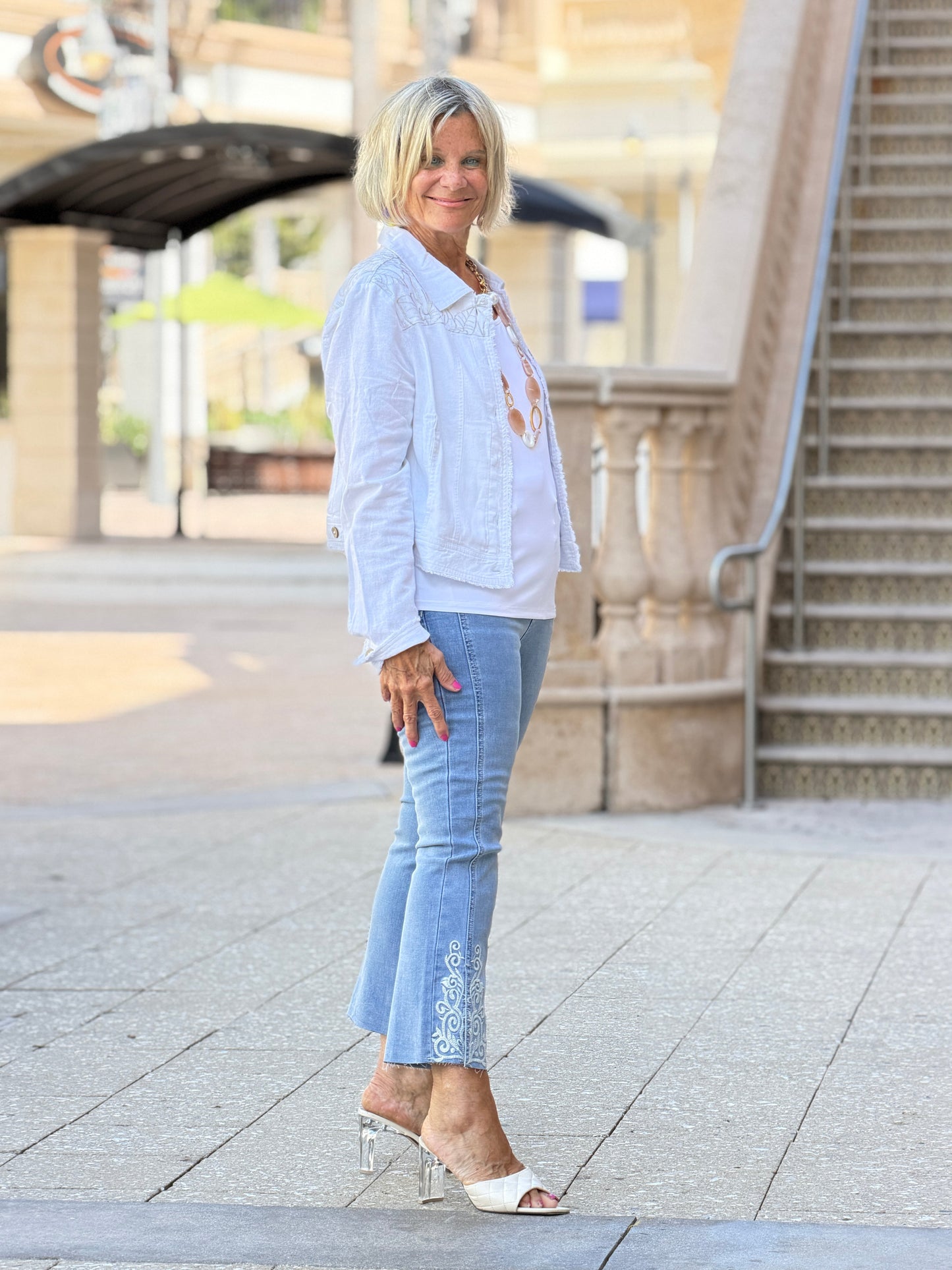 Embroidered Linen Blend Jacket