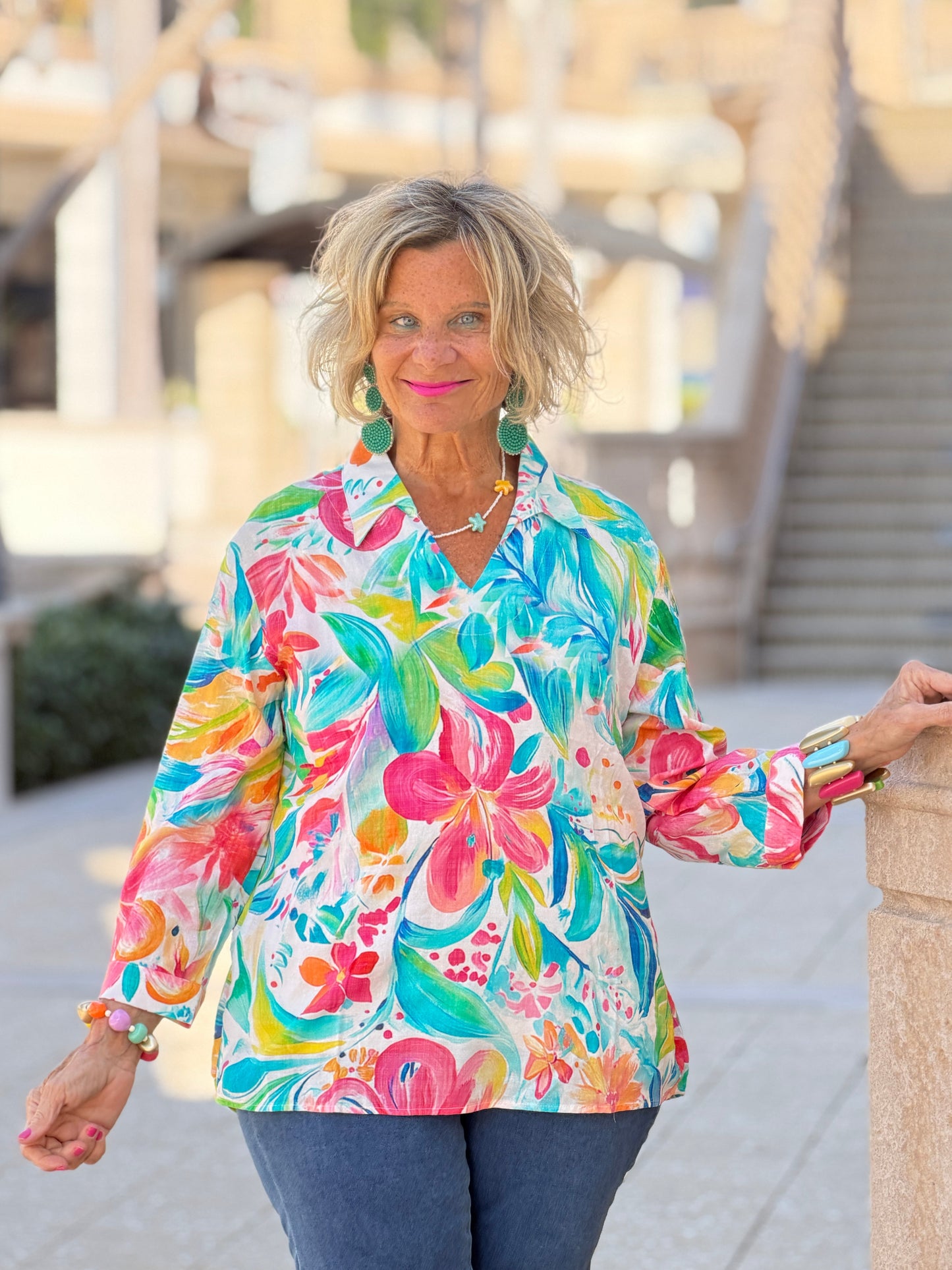 Ethyl Casual Collar V-Neck Blouse - Funfair