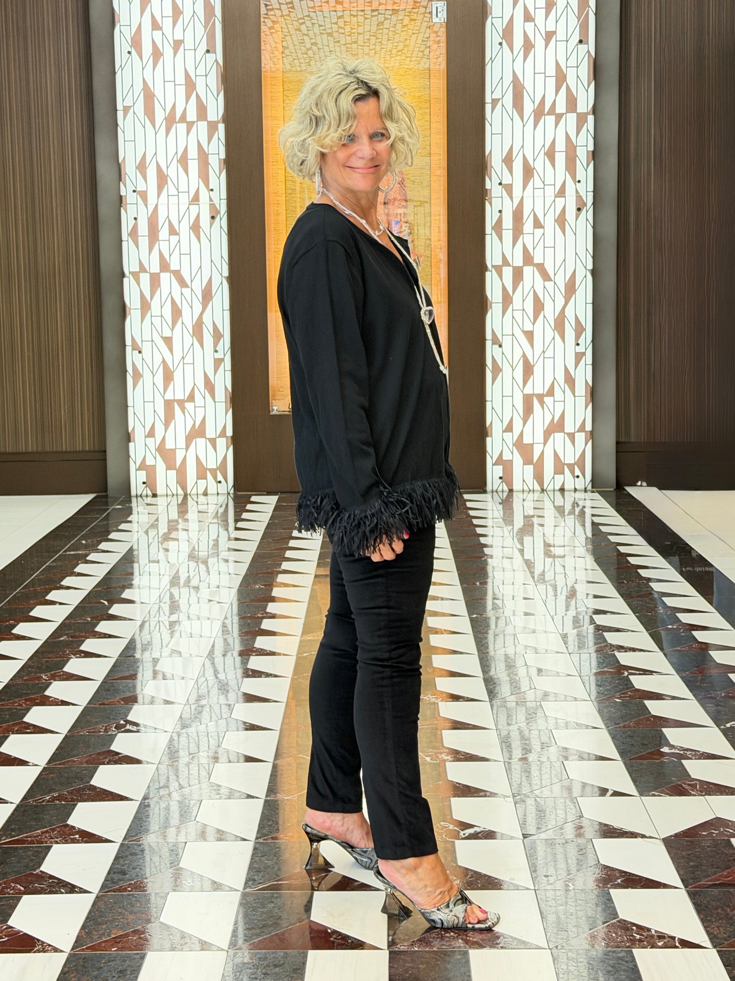 LULU-B  BLACK CASHMERE FRINGE FANCY CARDIGAN