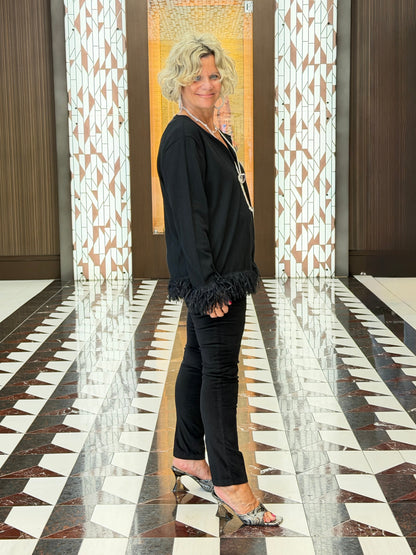 LULU-B  BLACK CASHMERE FRINGE FANCY CARDIGAN