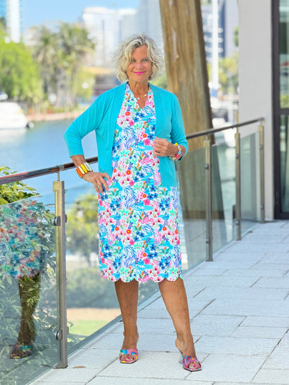 LULU B PARADISE GARDEN SCALLOP MIDI DRESS