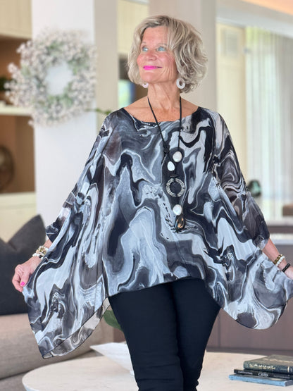 Black Swirl Silk Top
