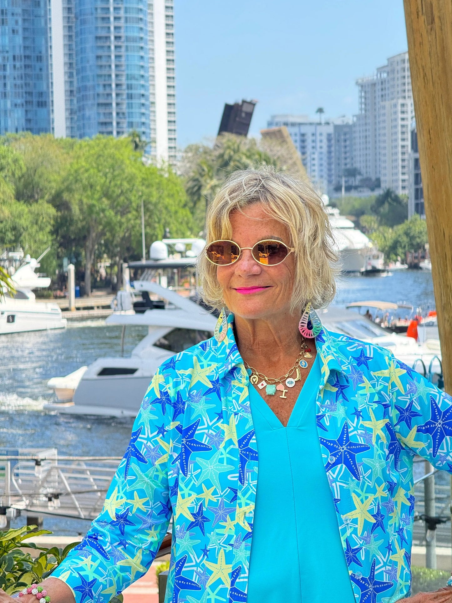 LULU B STARFISH SPLASH BUTTON UP SHIRT