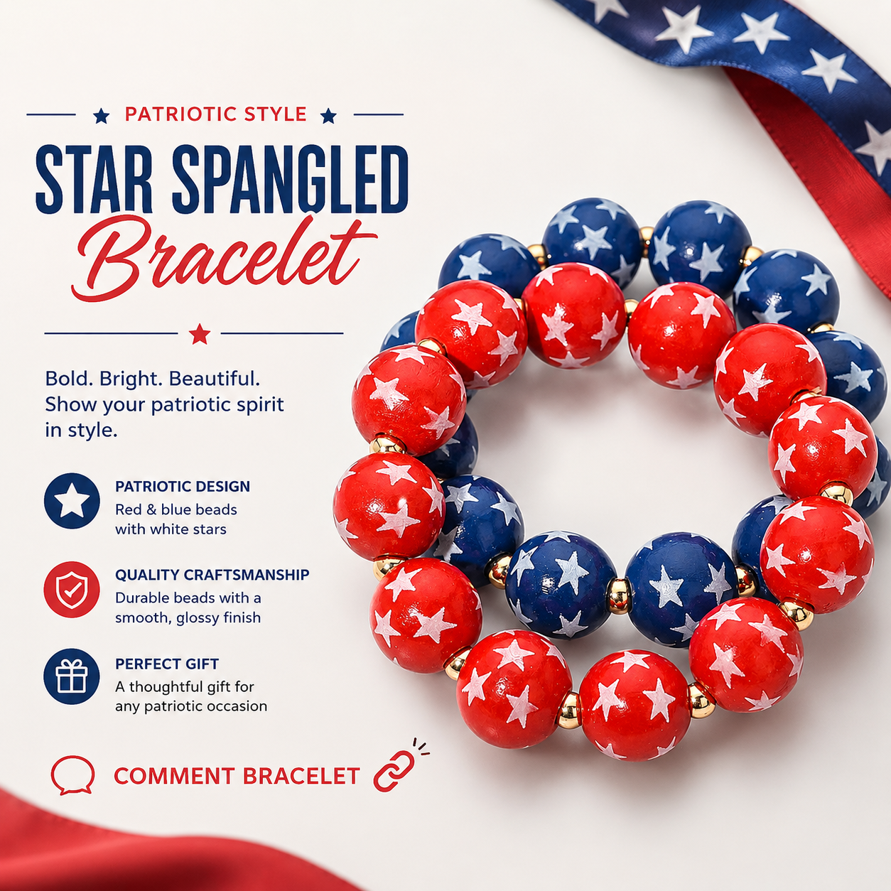 Dockside - Star Printed Beaded Stretch Bracelet