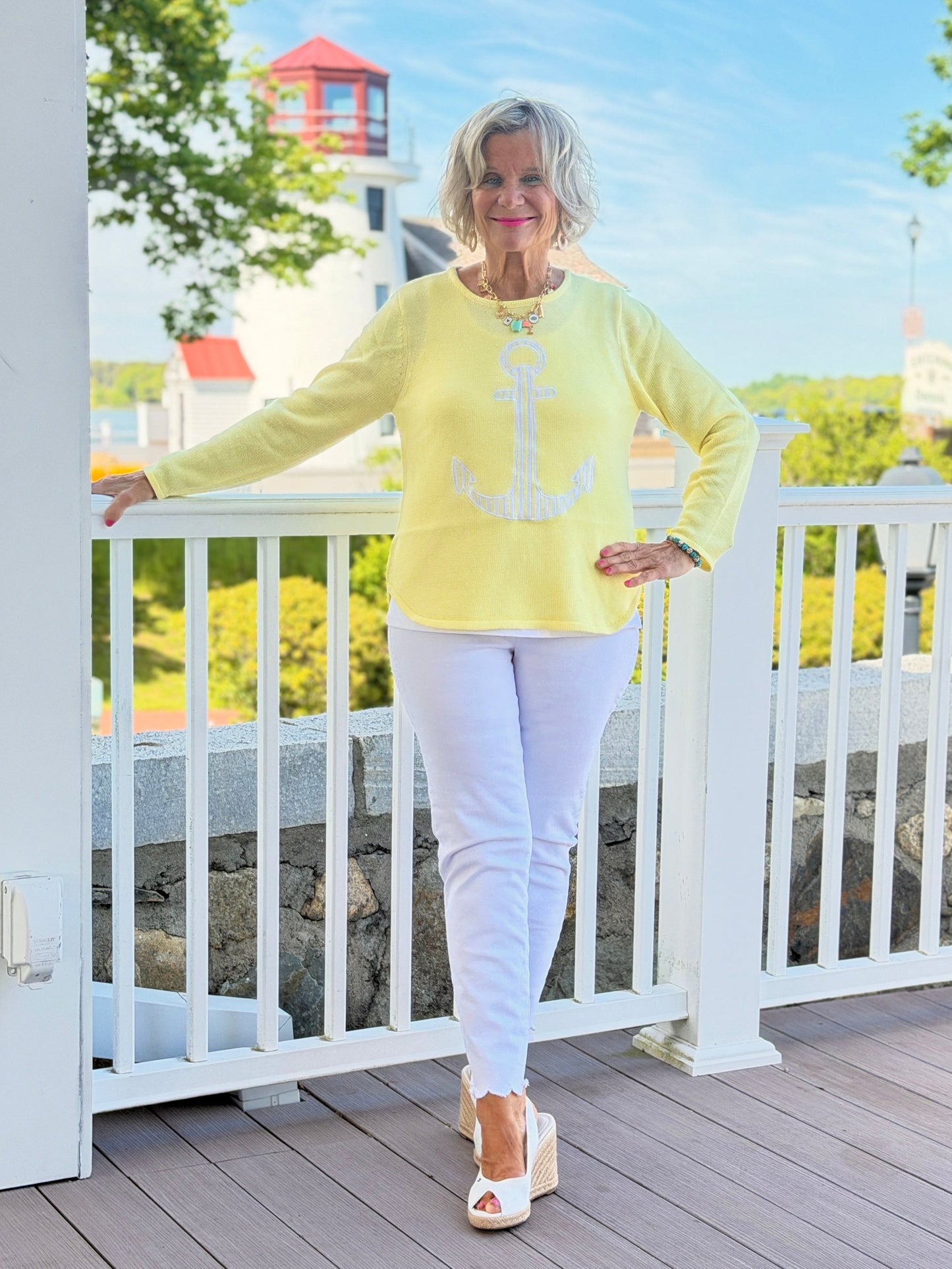 DOCKSIDE NAUTICAL YELLOW STRIPE ANCHOR