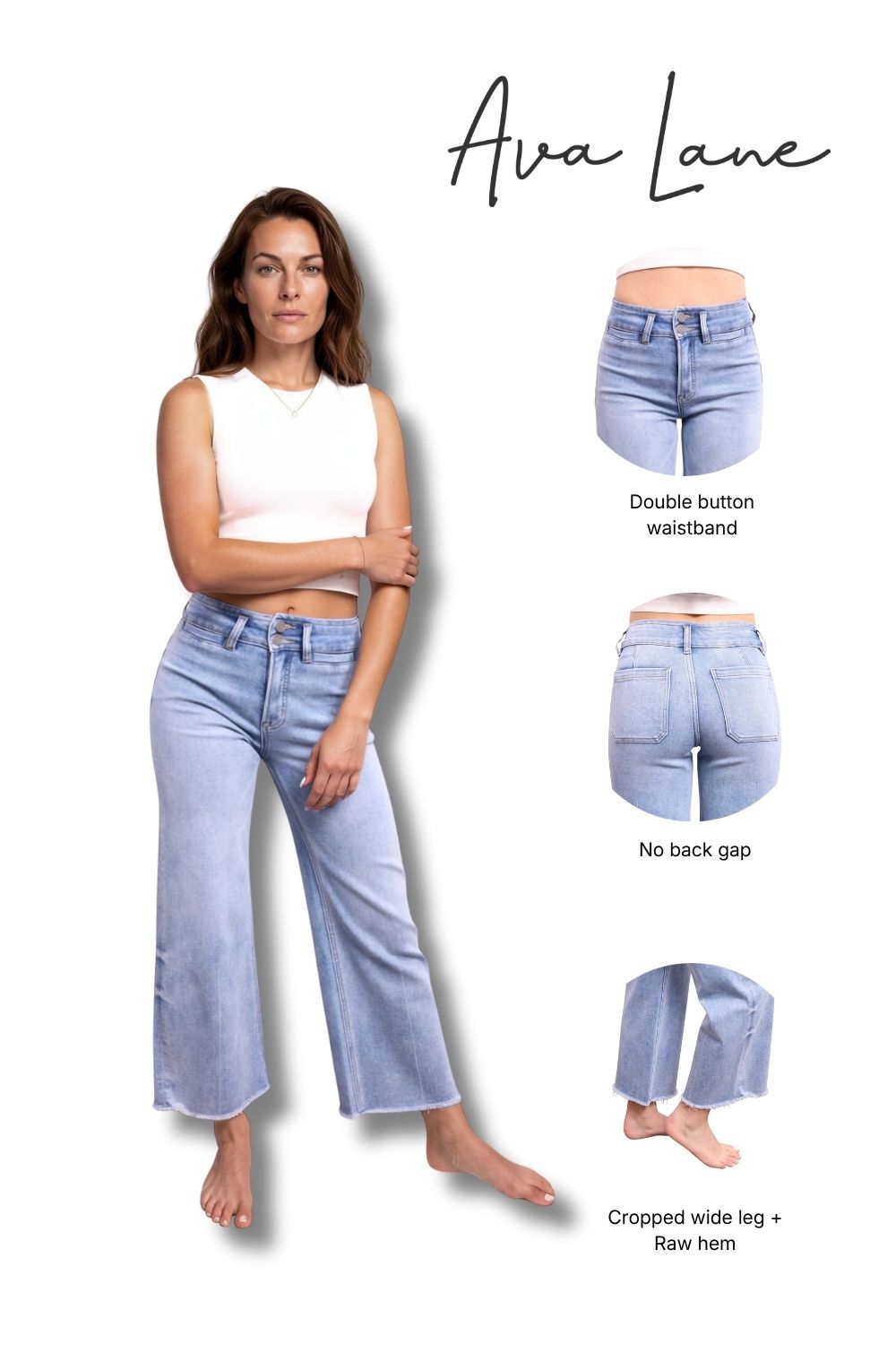 The Annie High-Rise Tummy Control Cropped Raw Hem Wide Leg Jeans