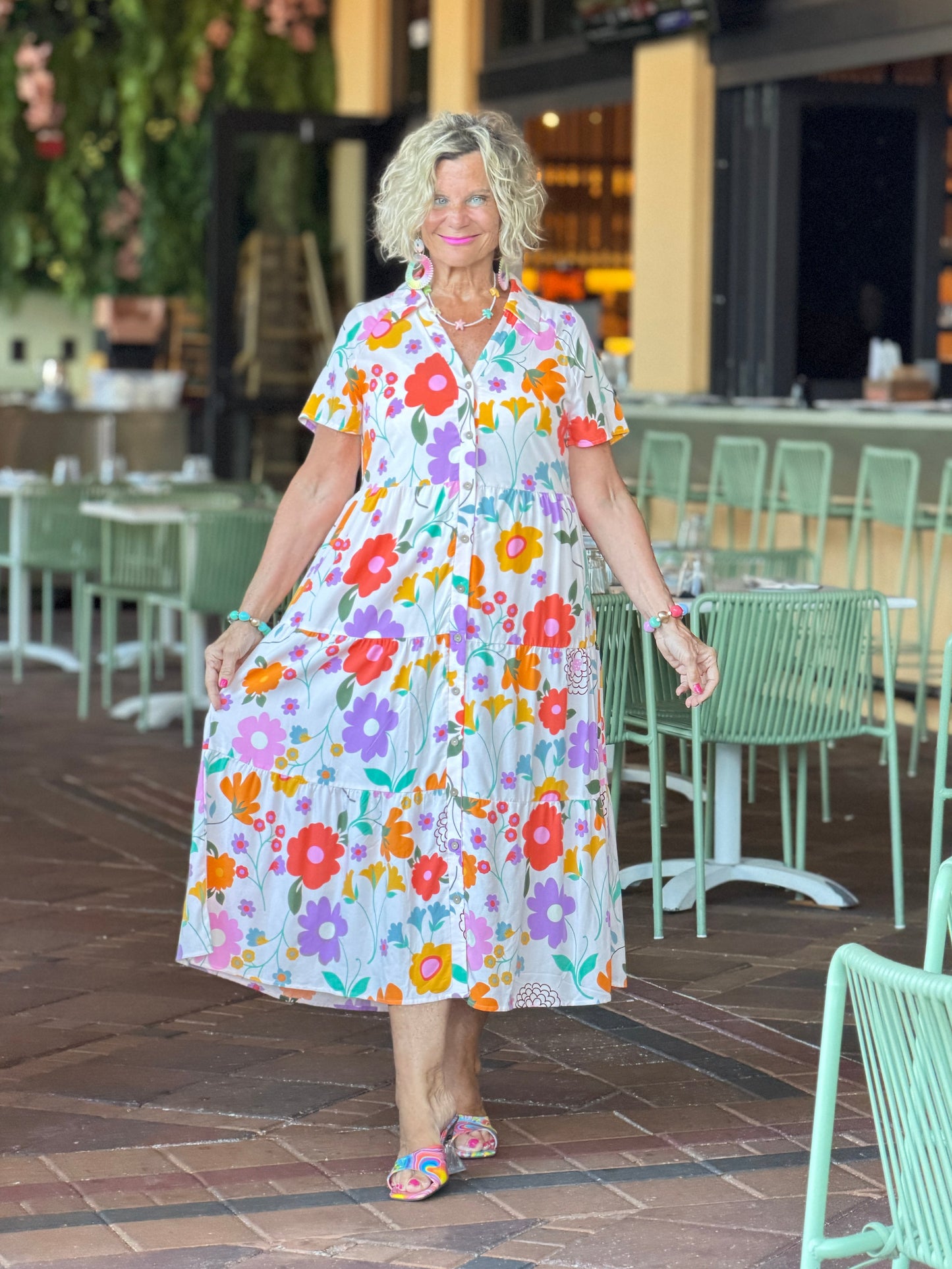 Casual Bohemian WHITE high-waisted color contrast dress