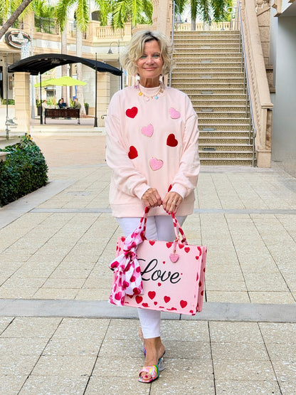 Glitter Trim Chenille Heart Valentine Sweatshirt