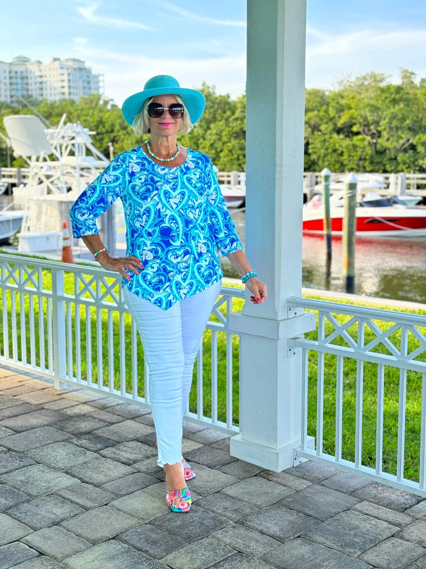 BLUE DREAMING HEARTS ASYMMETRICAL TOP