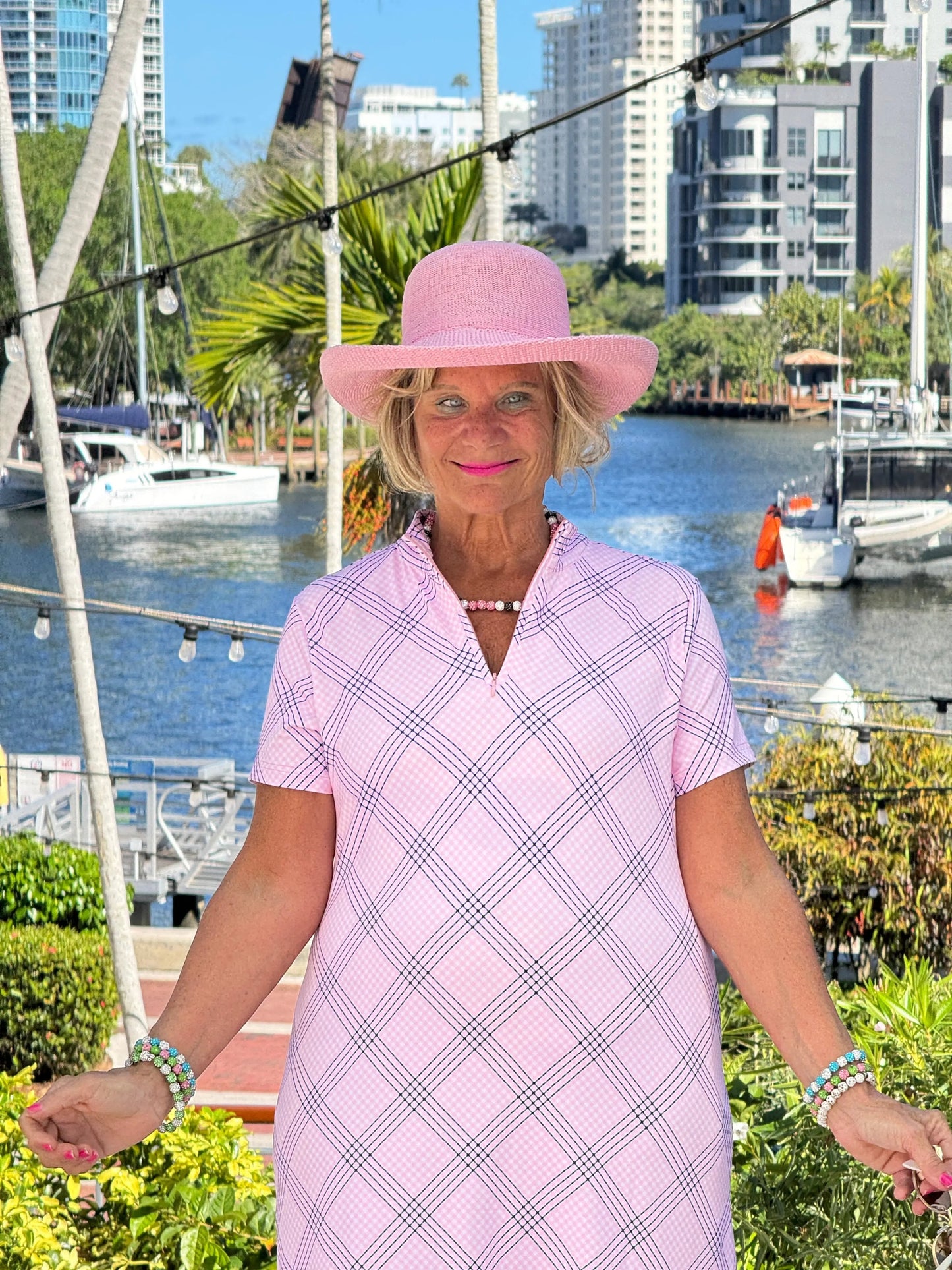 LULU B PINK CHIC HALF ZIPPER SHORT SLEEVE DRESS