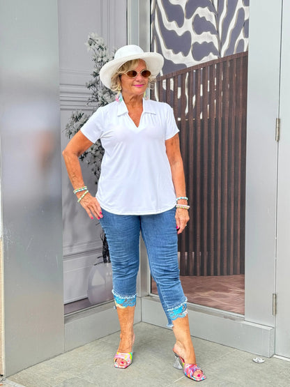 LULU-B  WHITE SHORT SLEEVE  COLLAR