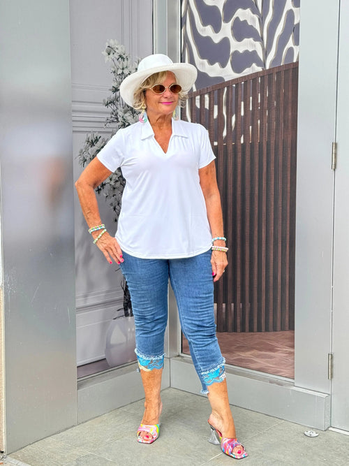 LULU-B  WHITE SHORT SLEEVE  COLLAR