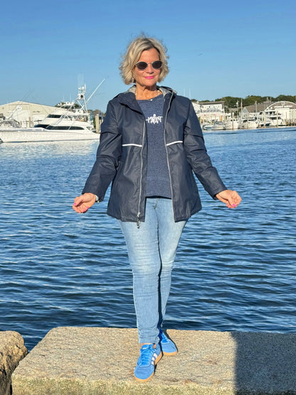 CHENILLE BEACH TIME NAVY CREW SWEATER