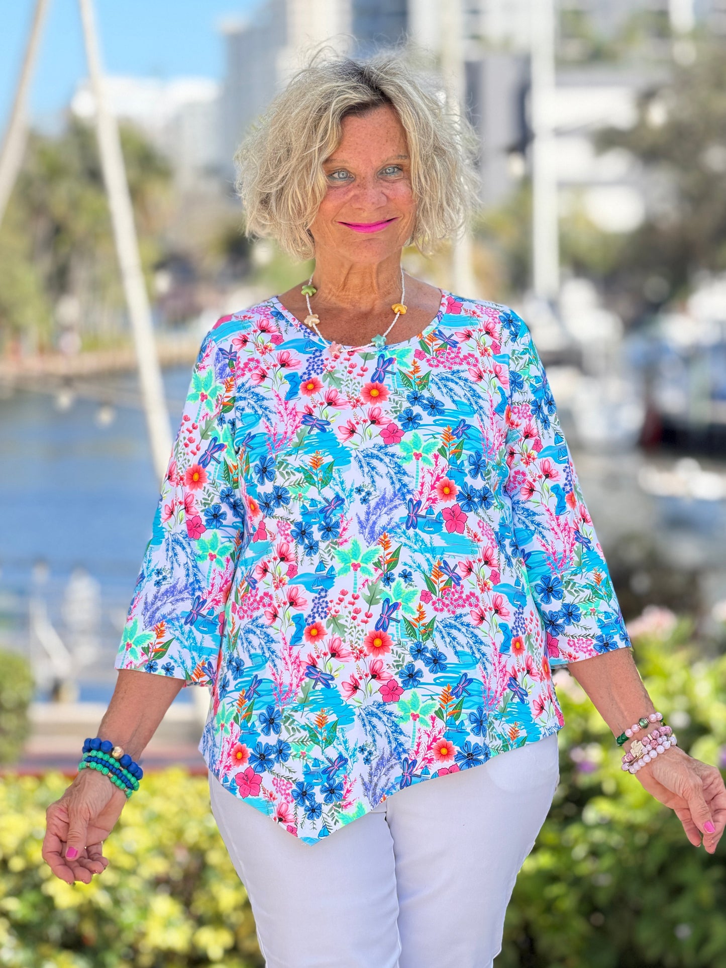 LULU B PARADISE GARDEN ASYMMETRIC TOP