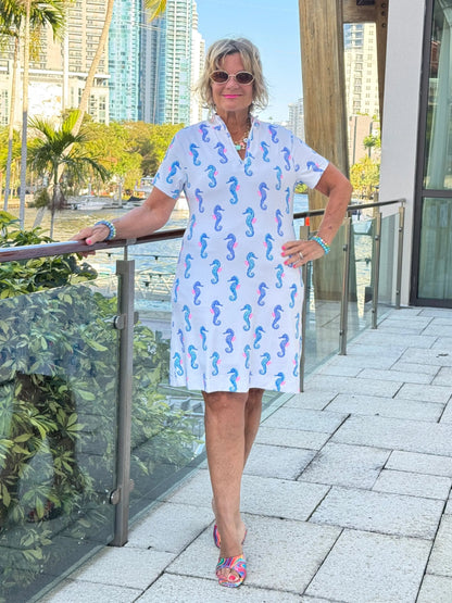 LULU B SHORELINE CHARM HALF ZIPPER SHORT SLEEVE DRESS