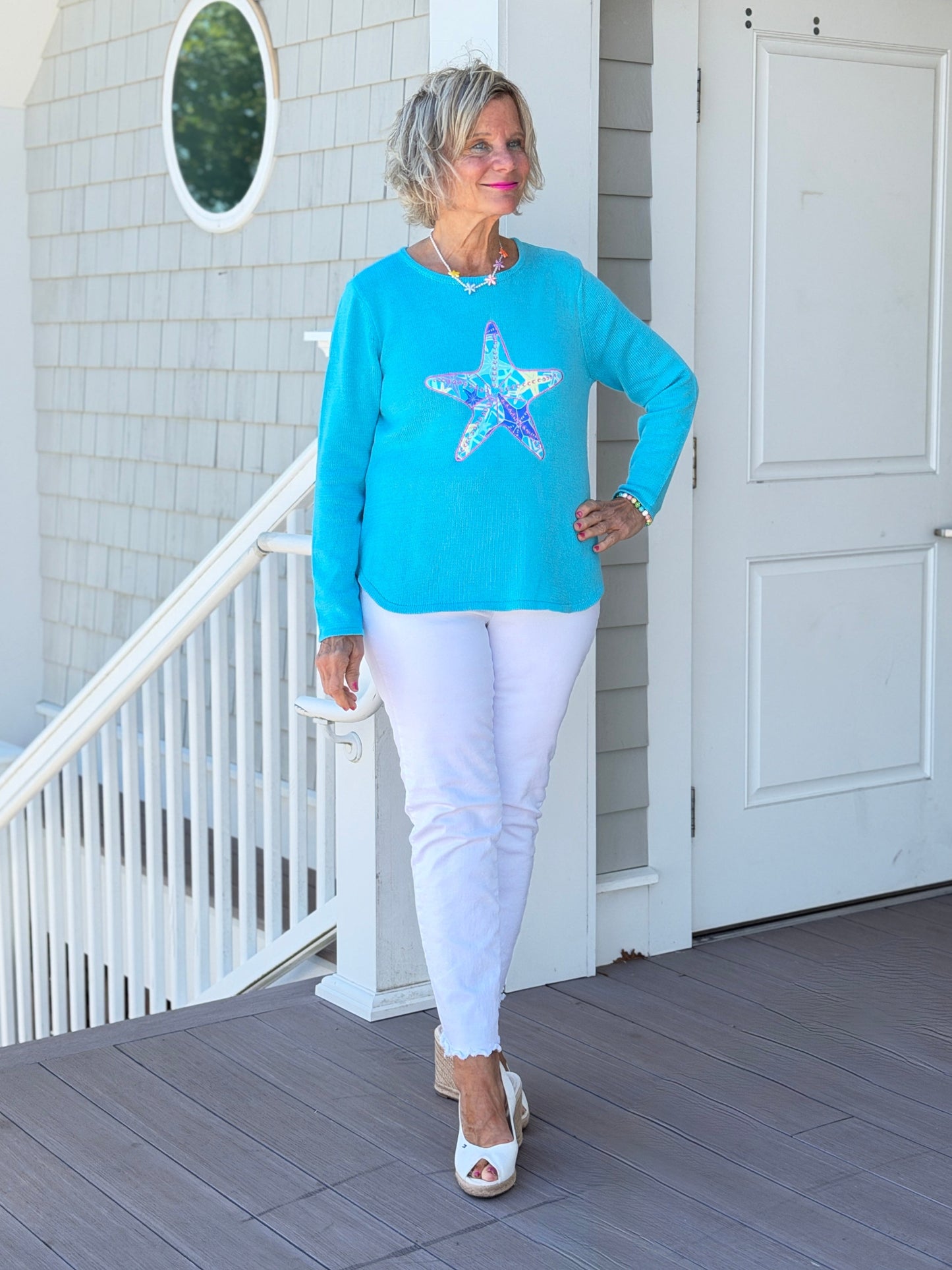 BEACH  CLUB AQUA STARFISH SWEATER