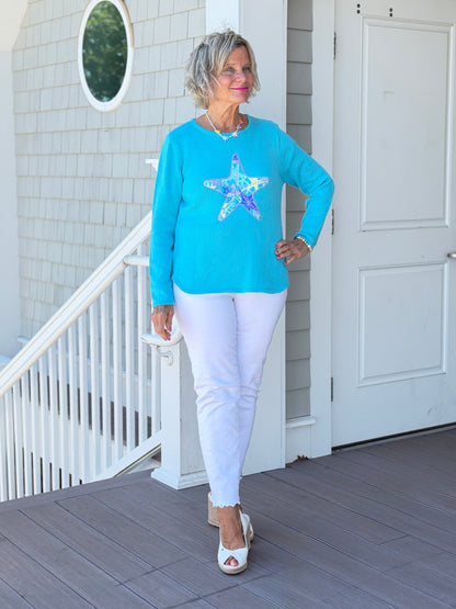 BEACH  CLUB AQUA STARFISH SWEATER