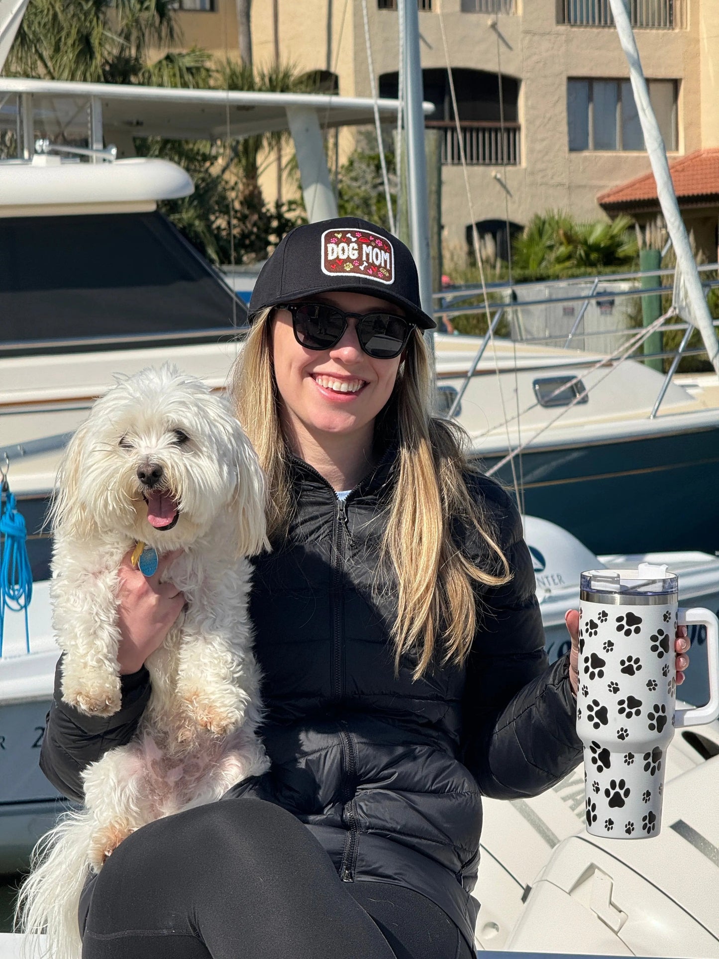 Dog Paw White Printed 40oz Stainless Steel Tumbler With Handle