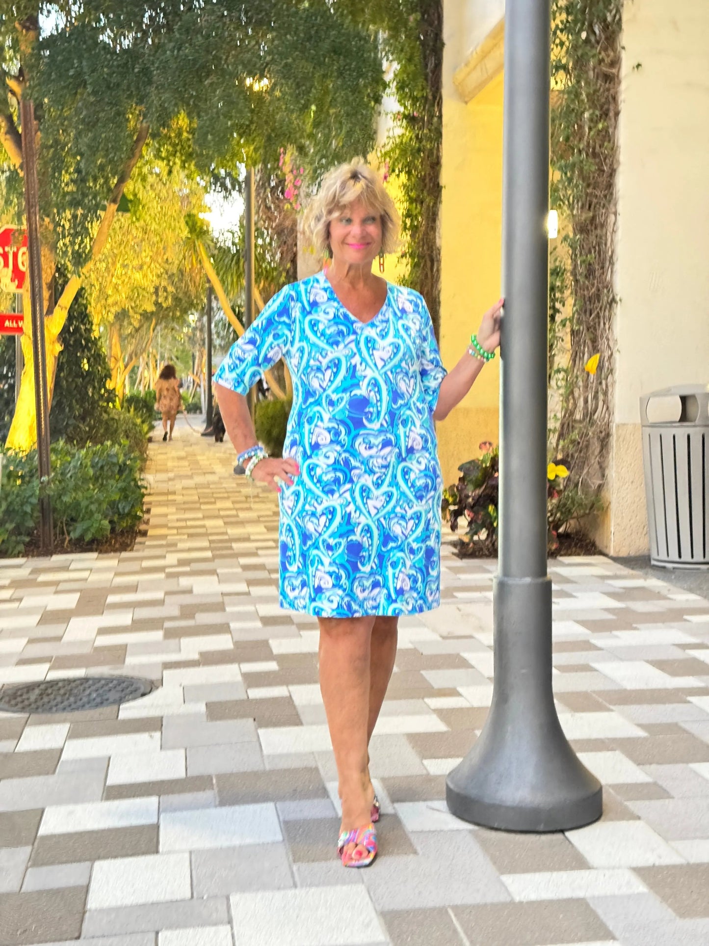 BLUE DREAMING HEARTS ELBOW DRESS