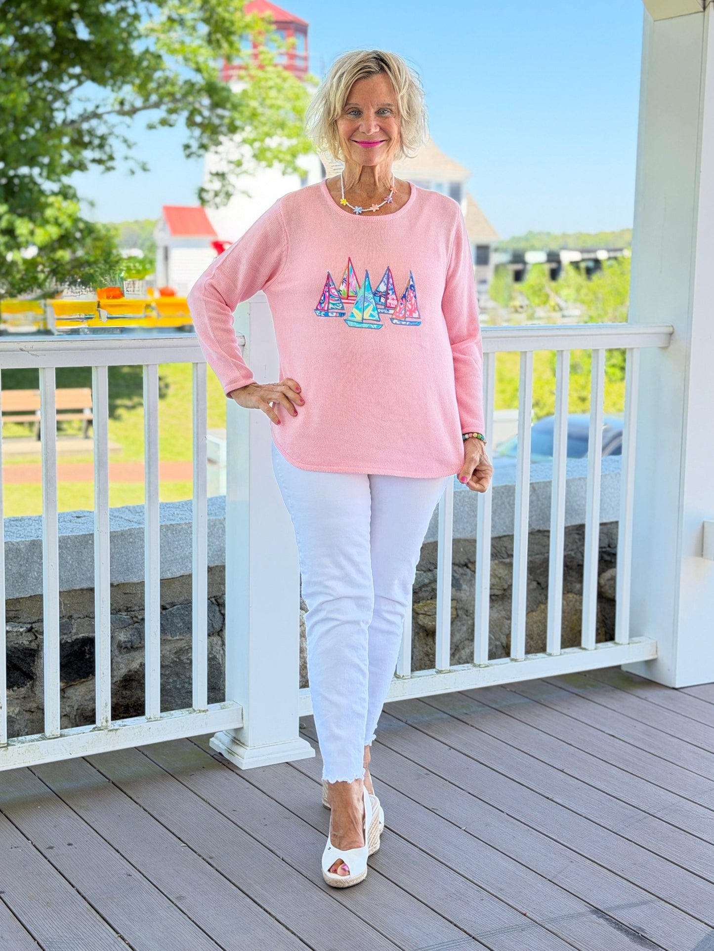 BEACH CLUB PINK SAILBOAT SWEATER