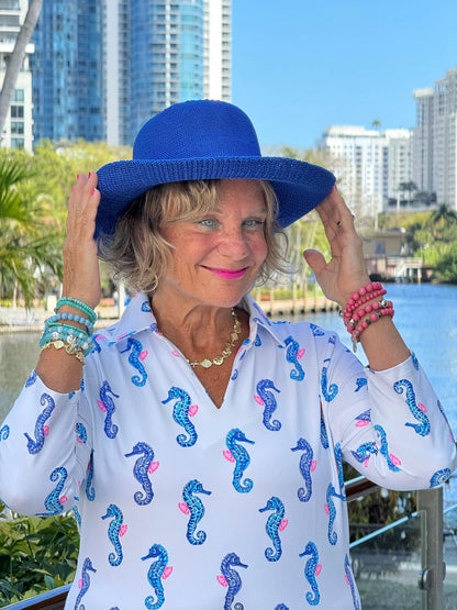 LULU B SHORELINE CHARM 3/4 SLEEVE V-NECK COLLAR SHIRT