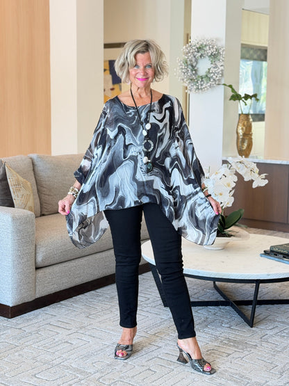 Black Swirl Silk Top
