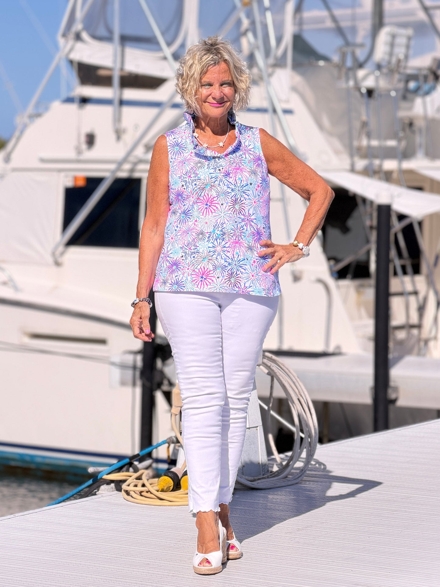 LULU B FIRECRAKER SLEEVELESS RUFFLE TOP